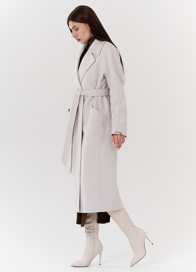Удлиненное женское пальто в цвете жемчуг модель № 24292 универмаг малина