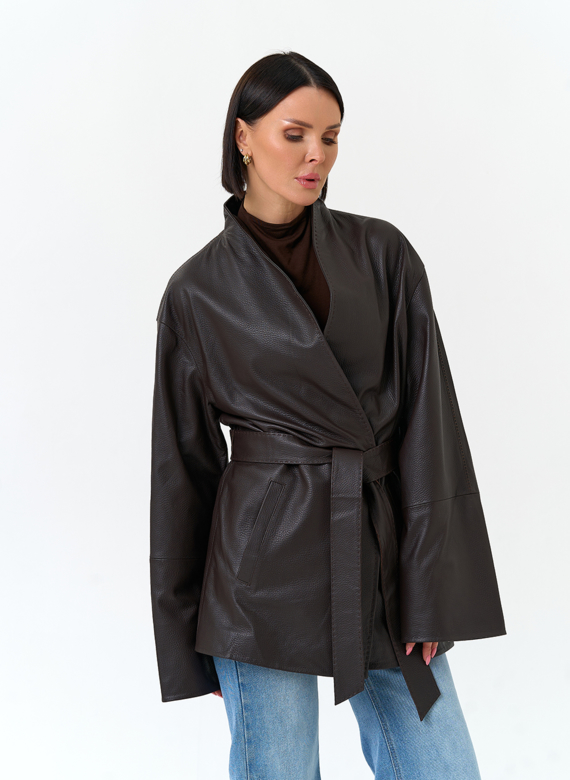 Женский жакет кимоно из натуральной кожи