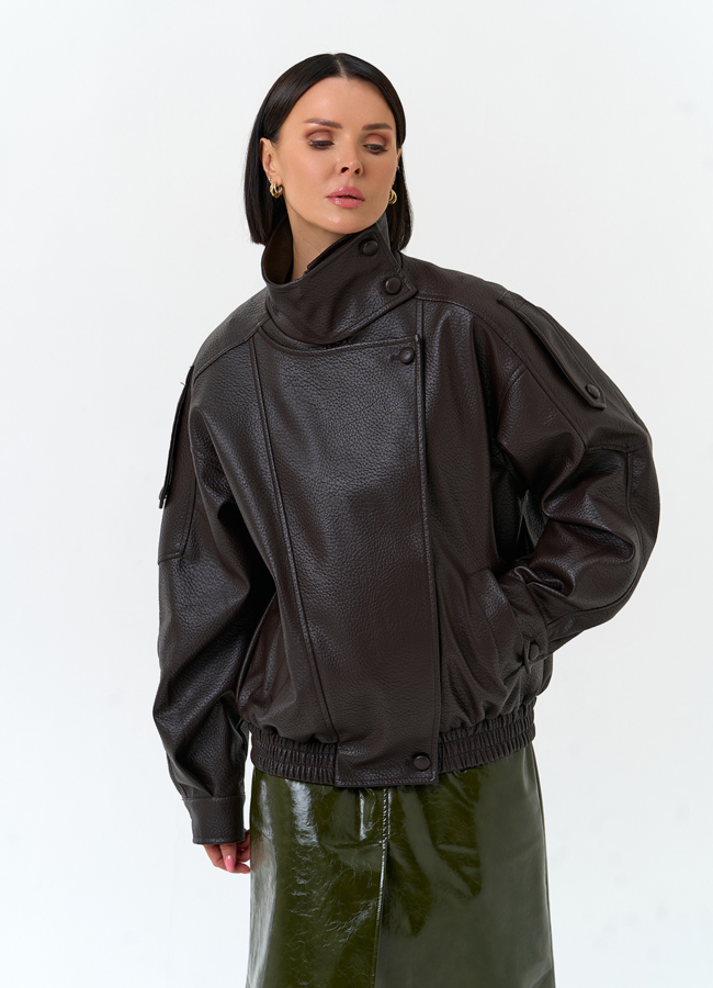 Женская куртка из эко кожи с воротником стойкой модель № 33144 в рассрочку