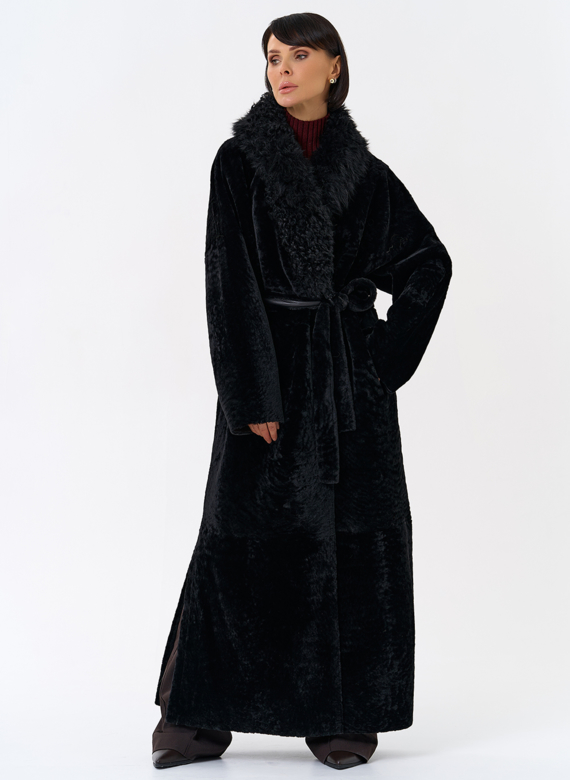 Женская натуральная дубленка с воротником шаль