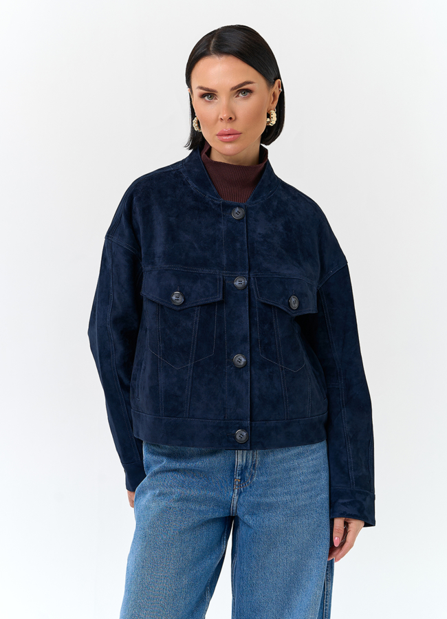 Женская куртка из натуральной замши синего цвета модель № 32730 универмаг малина