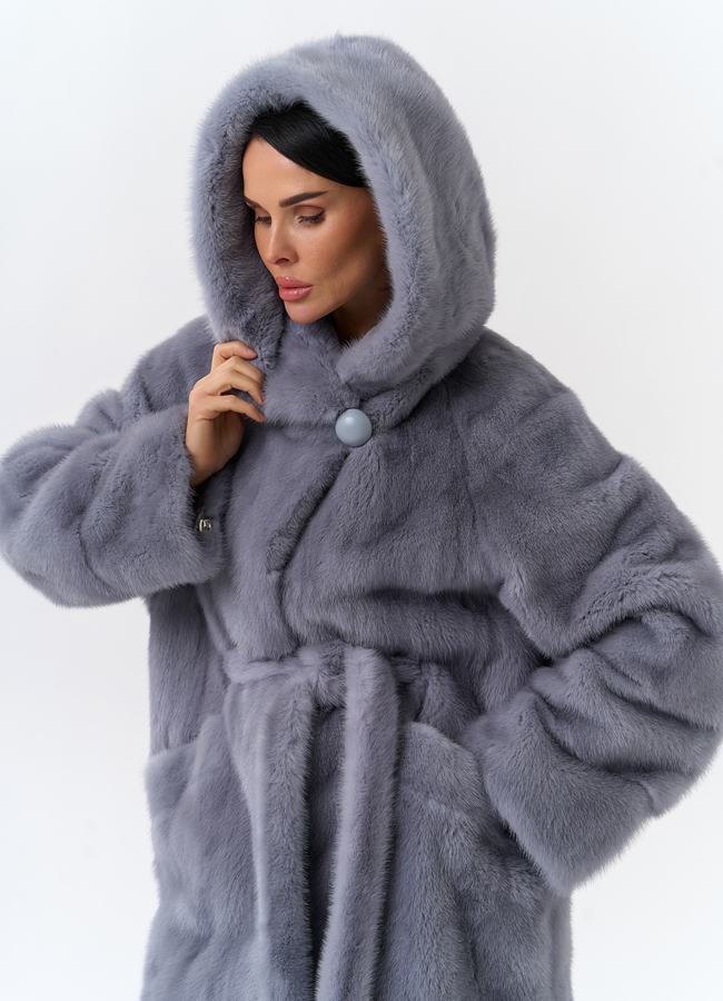 Шуба из меха норки с капюшоном модель № 32129 универмаг малина