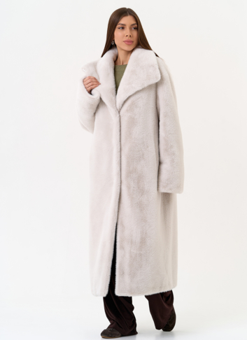 Длинная шуба из эко меха с отложным воротником