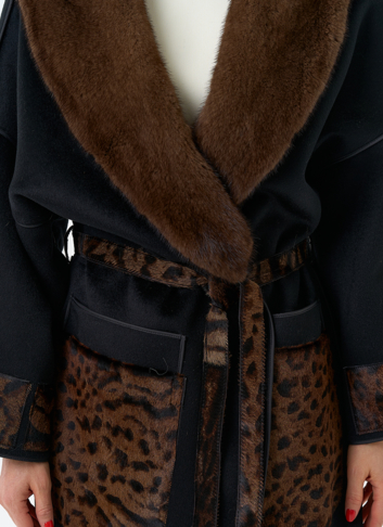 Женское длинное пальто с воротником из меха норки