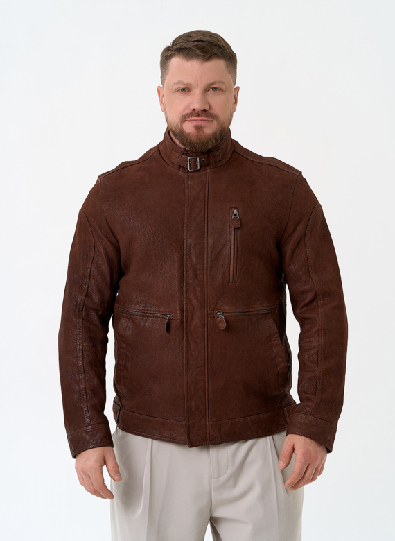 Мужская куртка из натуральной кожи коричневого цвета