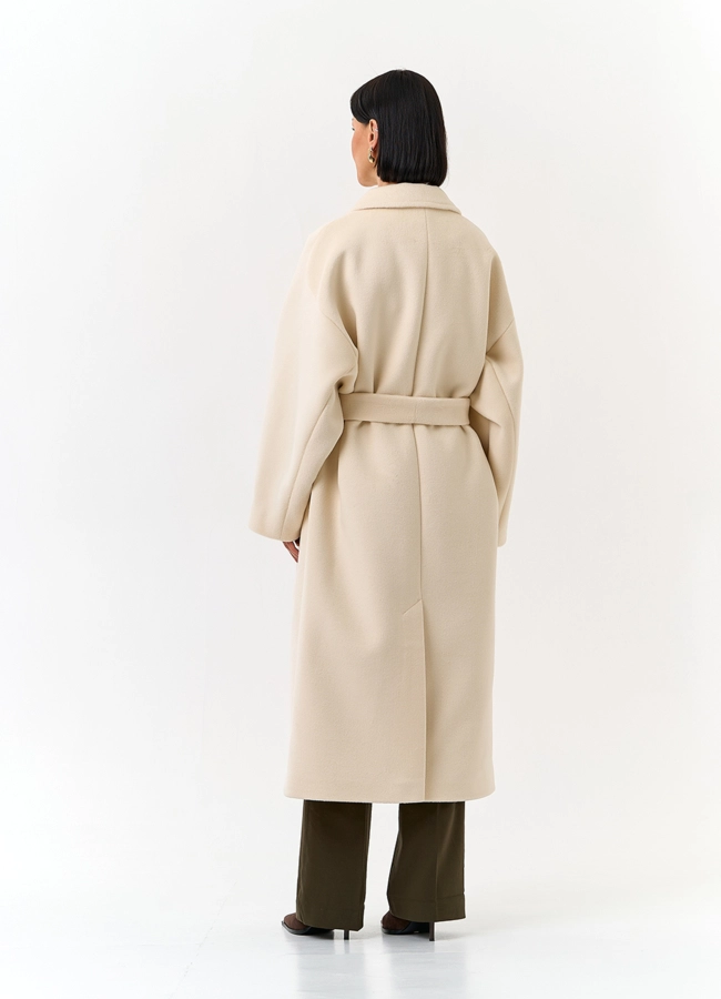 фото Женское свободное пальто с поясом модель № 32816